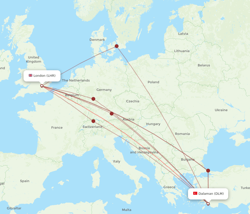 DLM-LHR flight routes