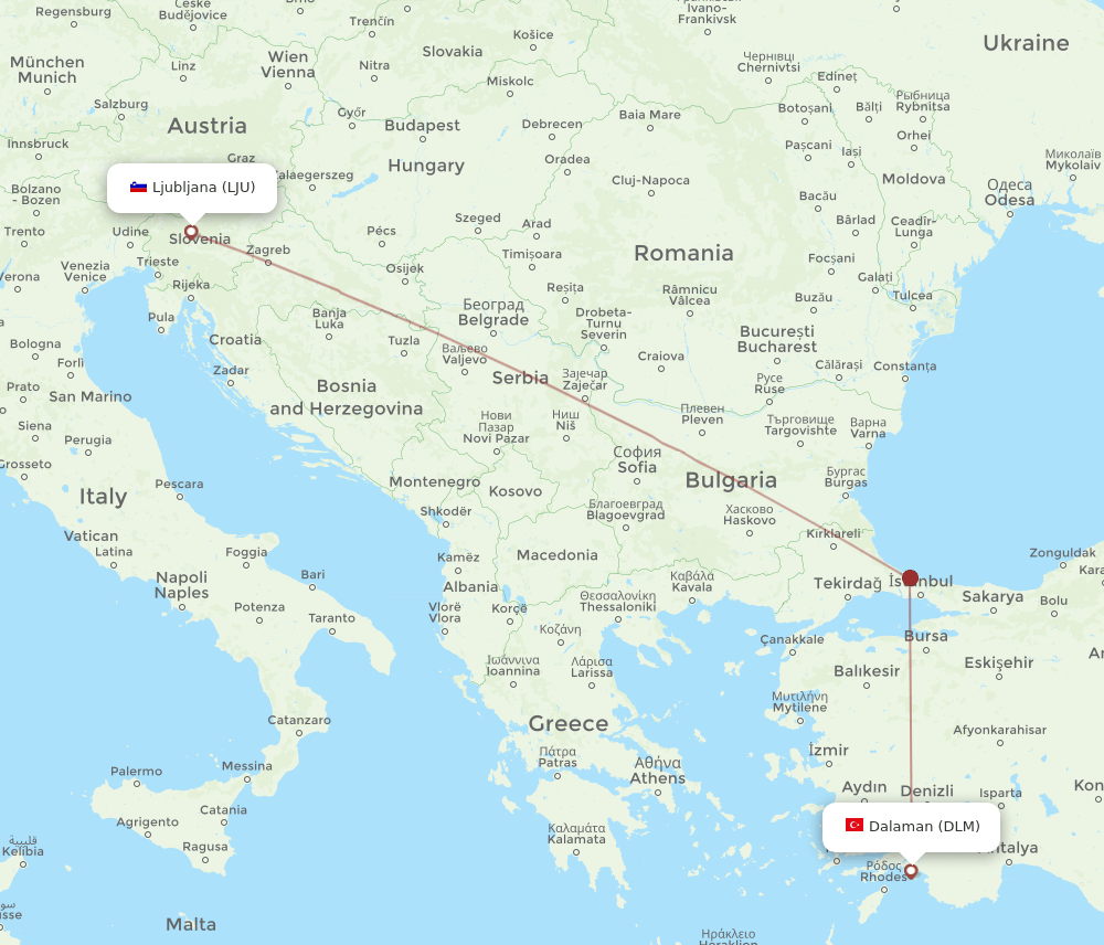 DLM-LJU flight routes
