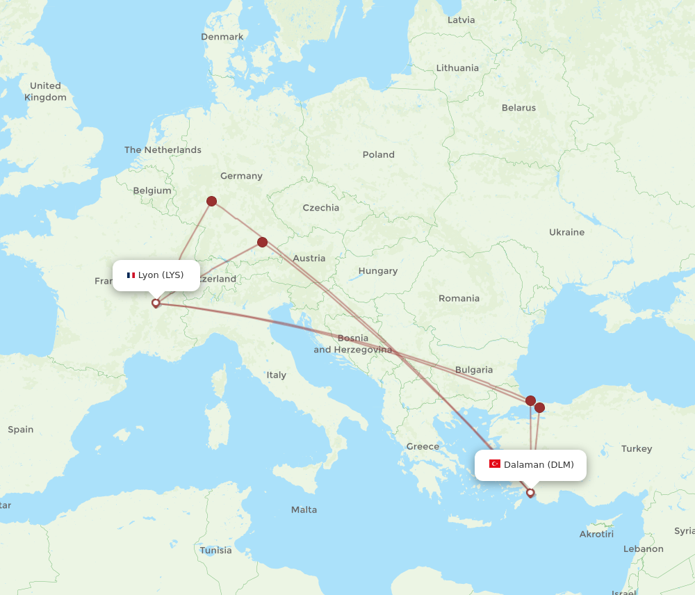 DLM to LYS flights and routes map