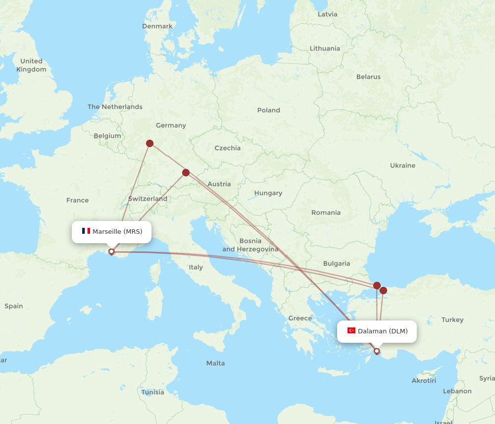 DLM to MRS flights and routes map