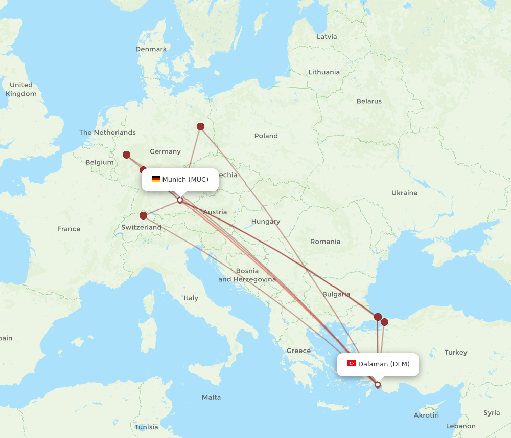 DLM to MUC flights and routes map