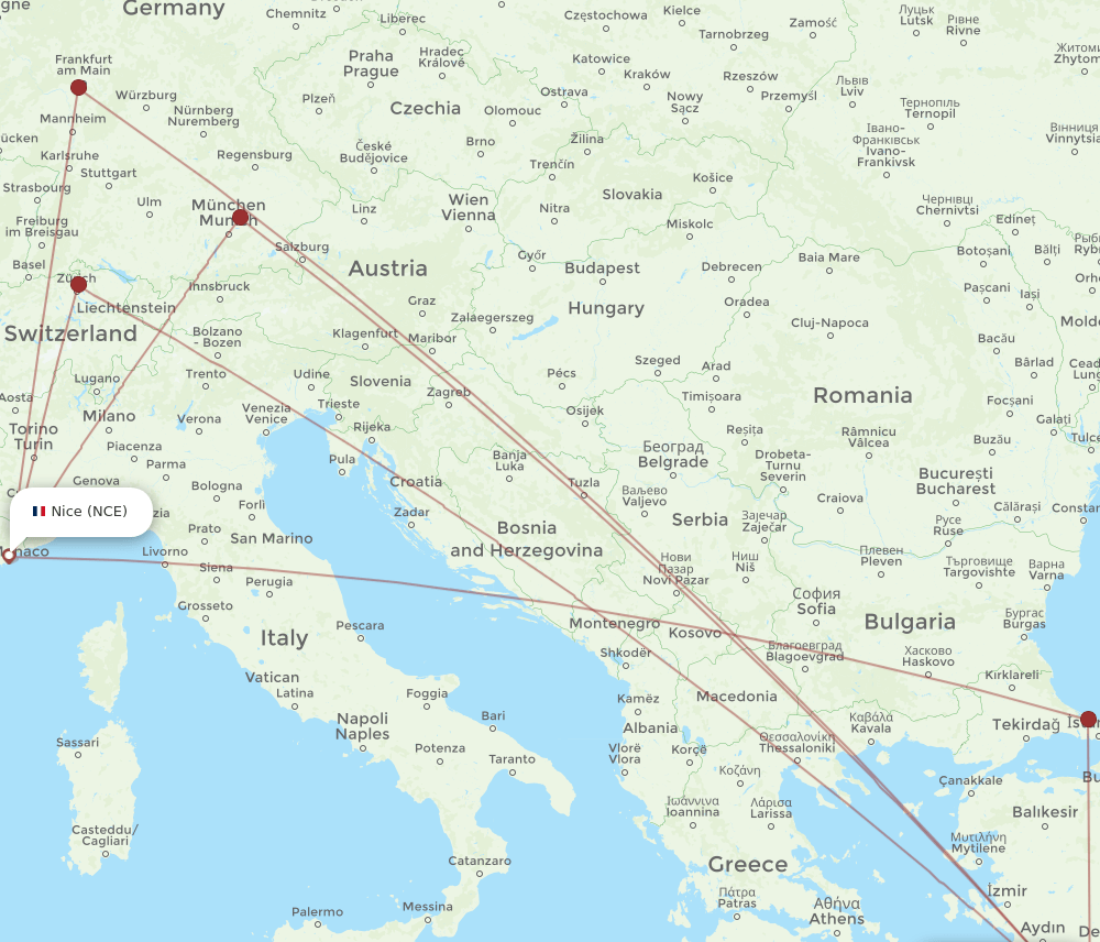 DLM to NCE flights and routes map