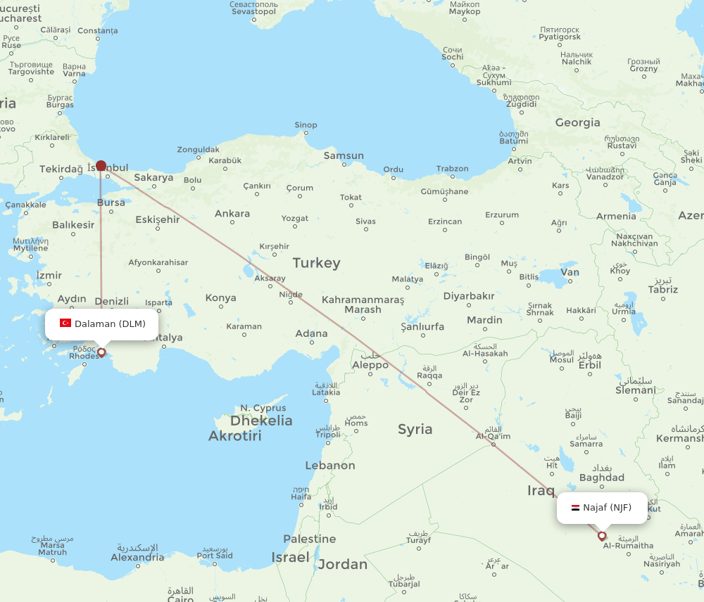 DLM to NJF flights and routes map