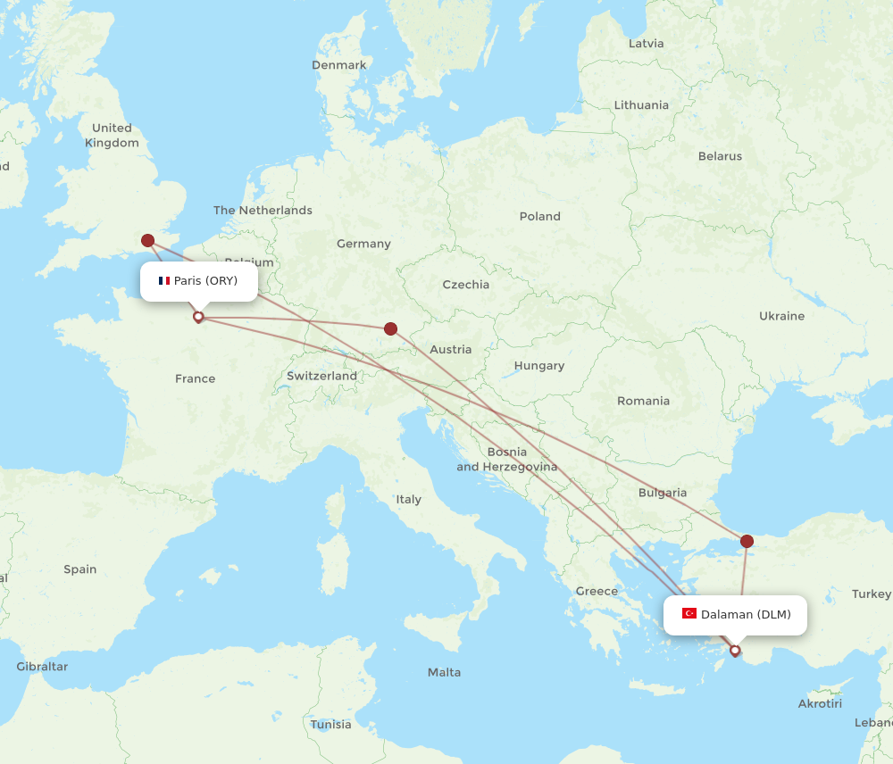 DLM to ORY flights and routes map