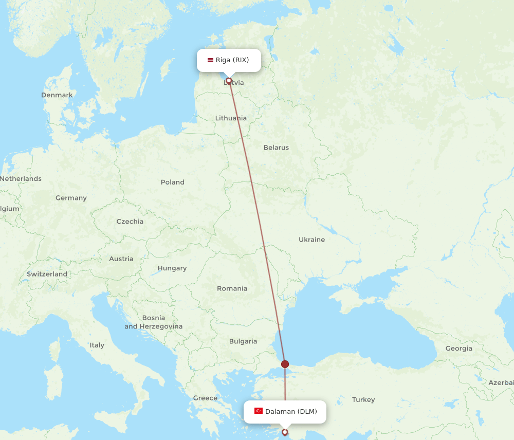 DLM to RIX flights and routes map
