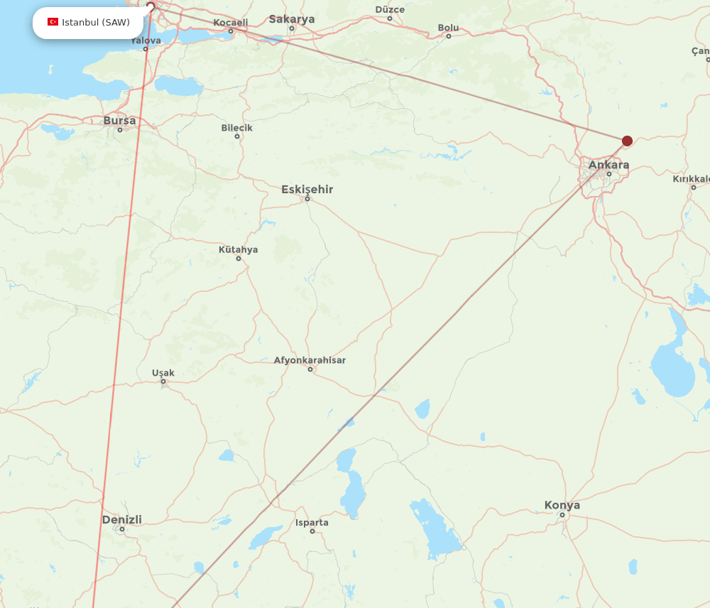 DLM to SAW flights and routes map