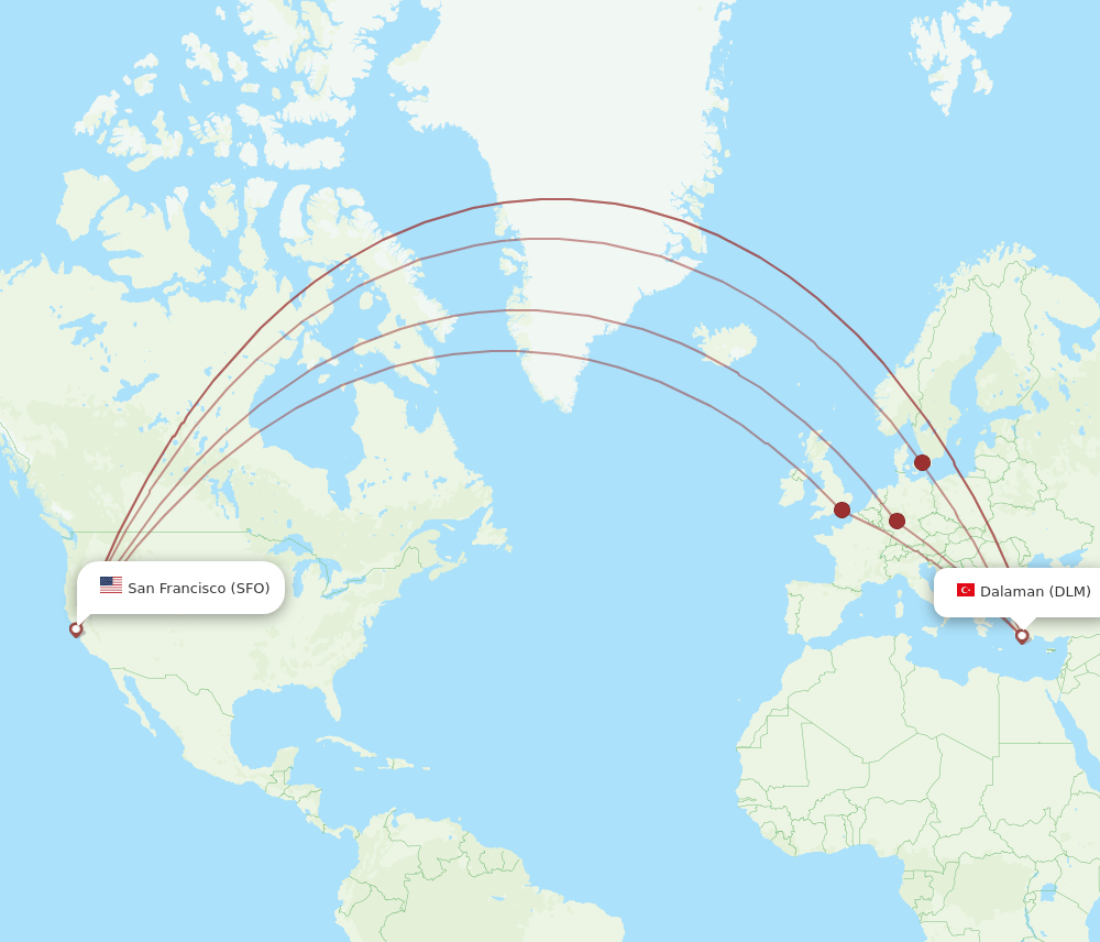 DLM to SFO flights and routes map