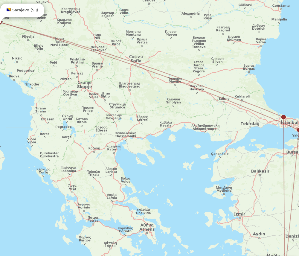 DLM to SJJ flights and routes map