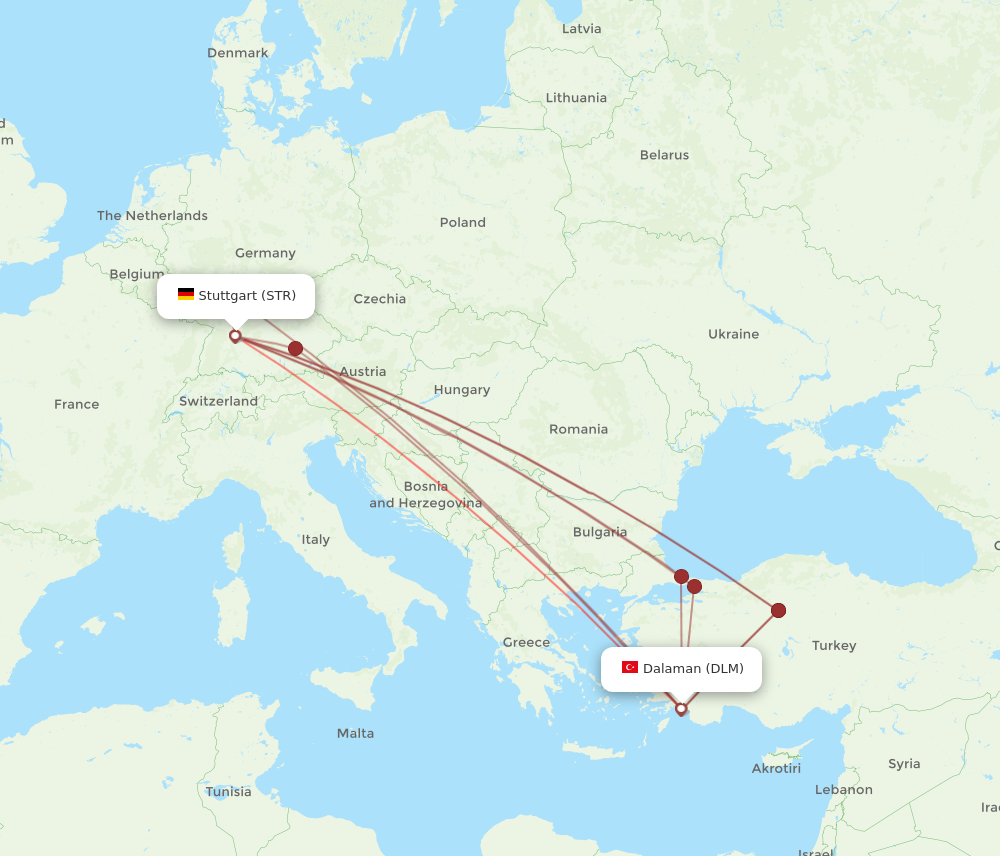 DLM to STR flights and routes map