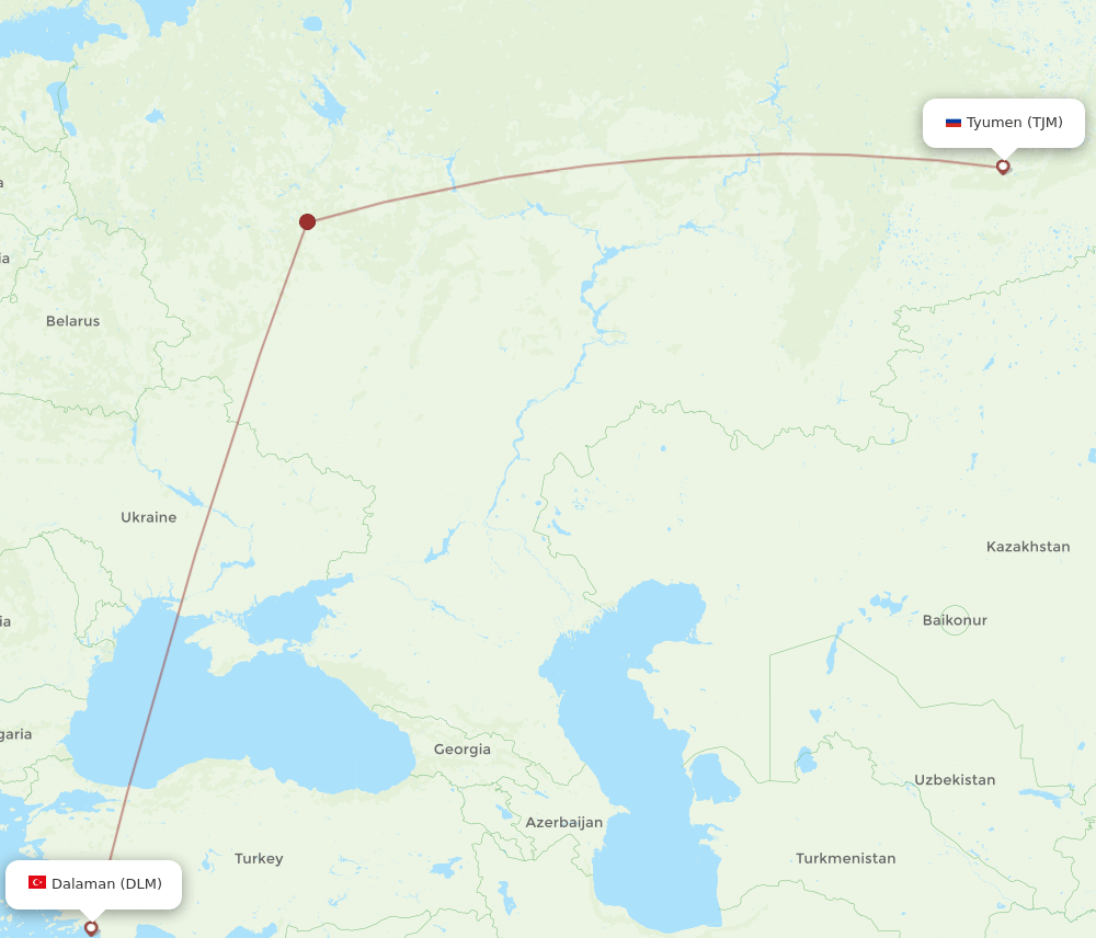 Tyumen - Dalaman route map and flight paths