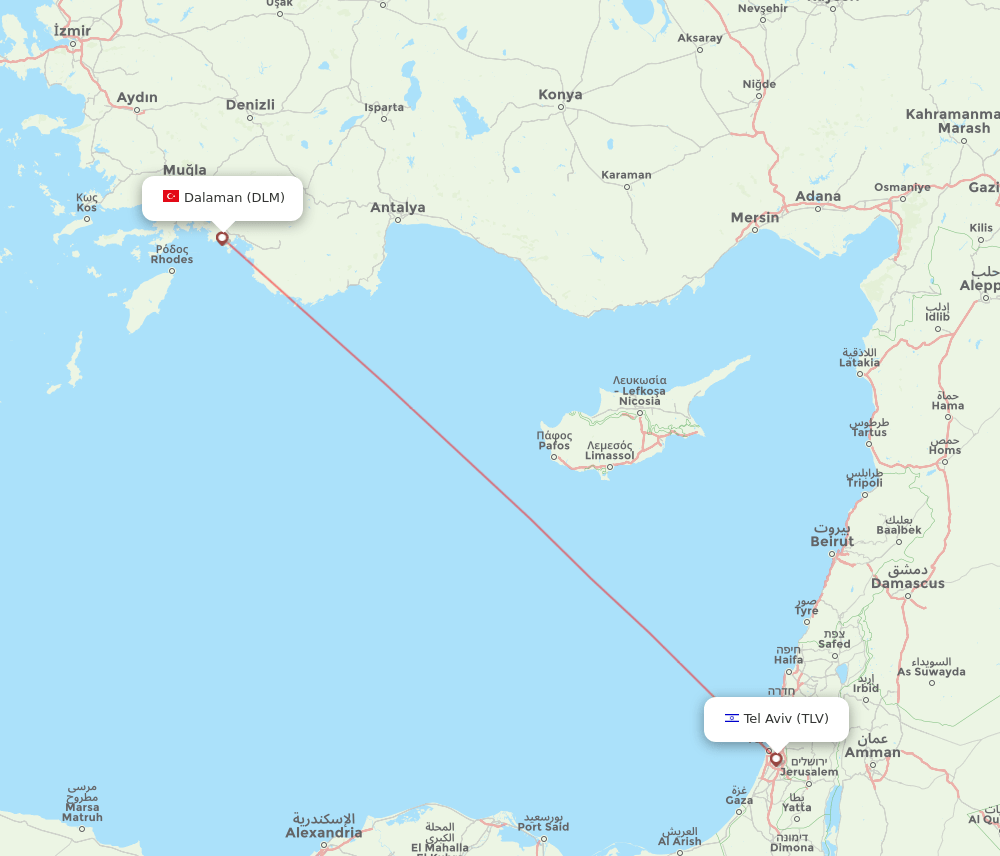 DLM to TLV flights and routes map
