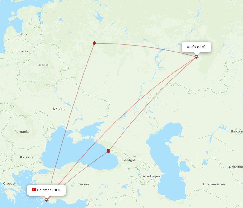 DLM to UFA flights and routes map