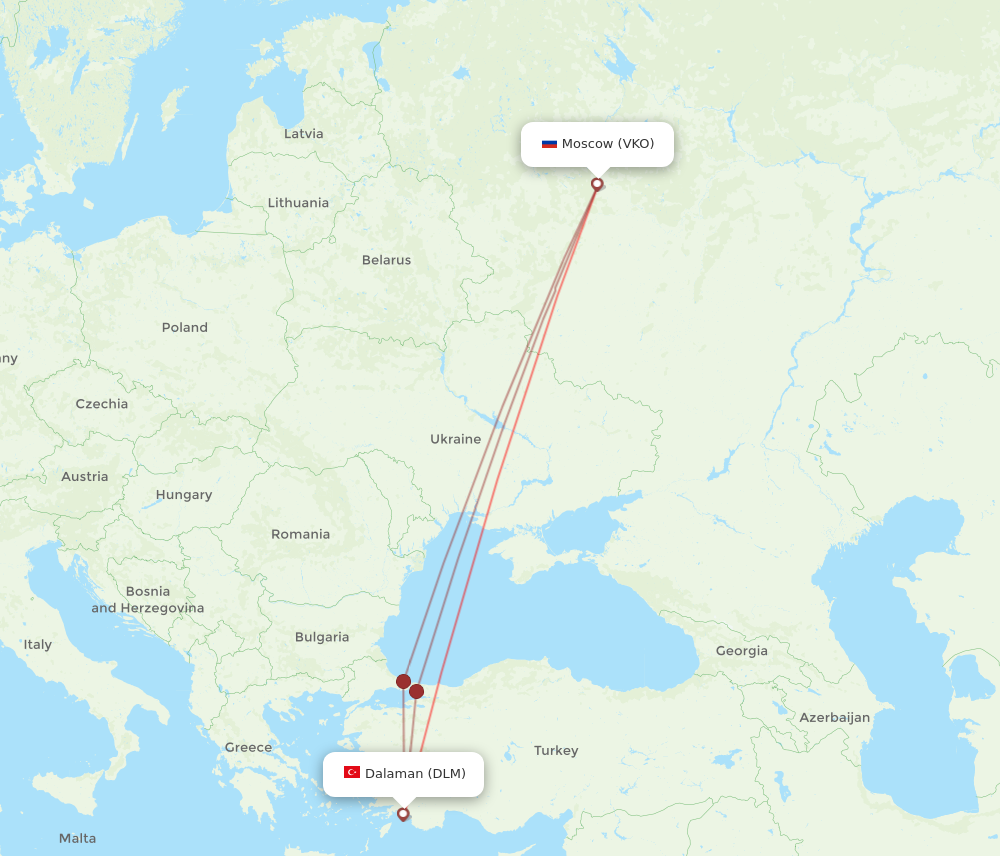 DLM to VKO flights and routes map