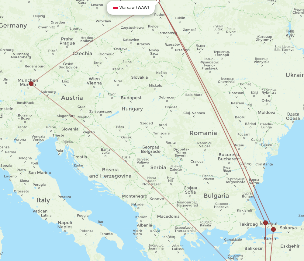 DLM-WAW flight routes