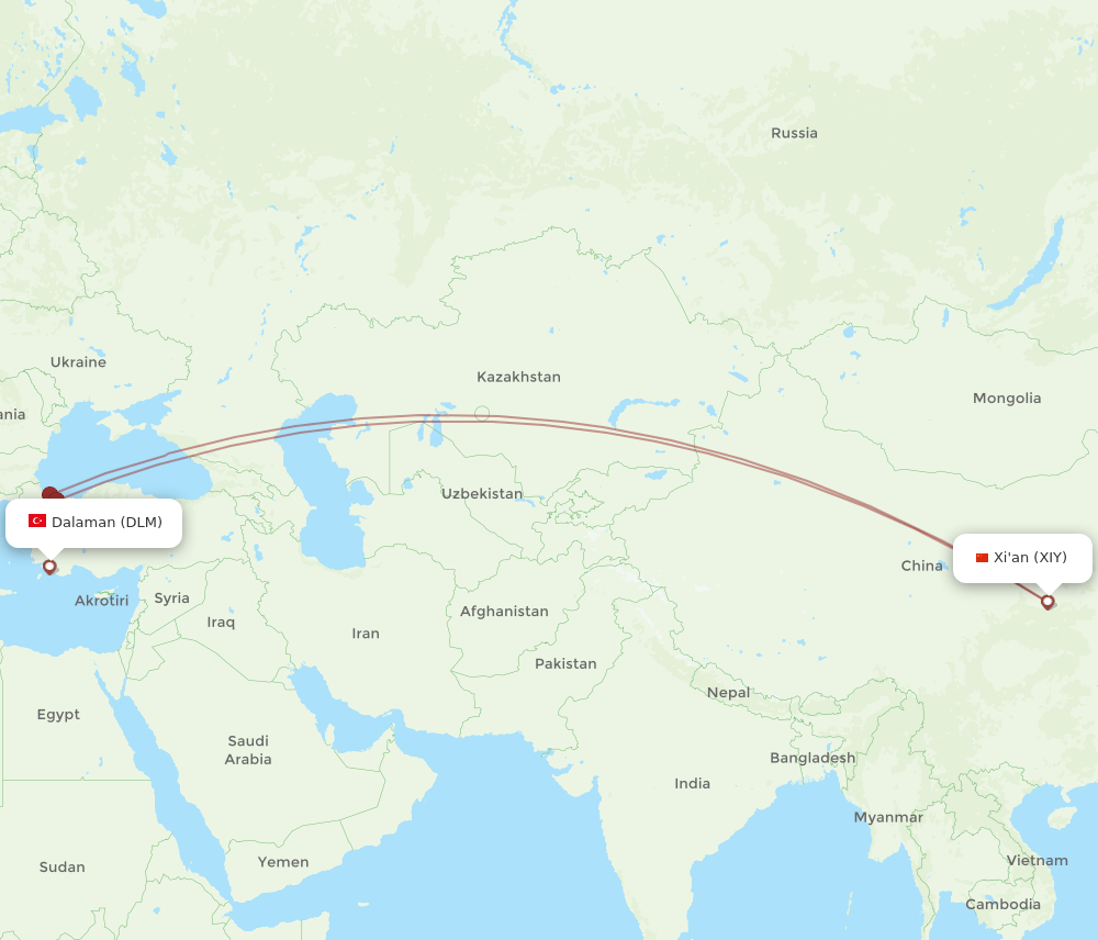 DLM-XIY flight routes