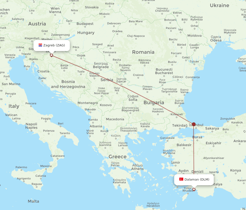 DLM-ZAG flight routes