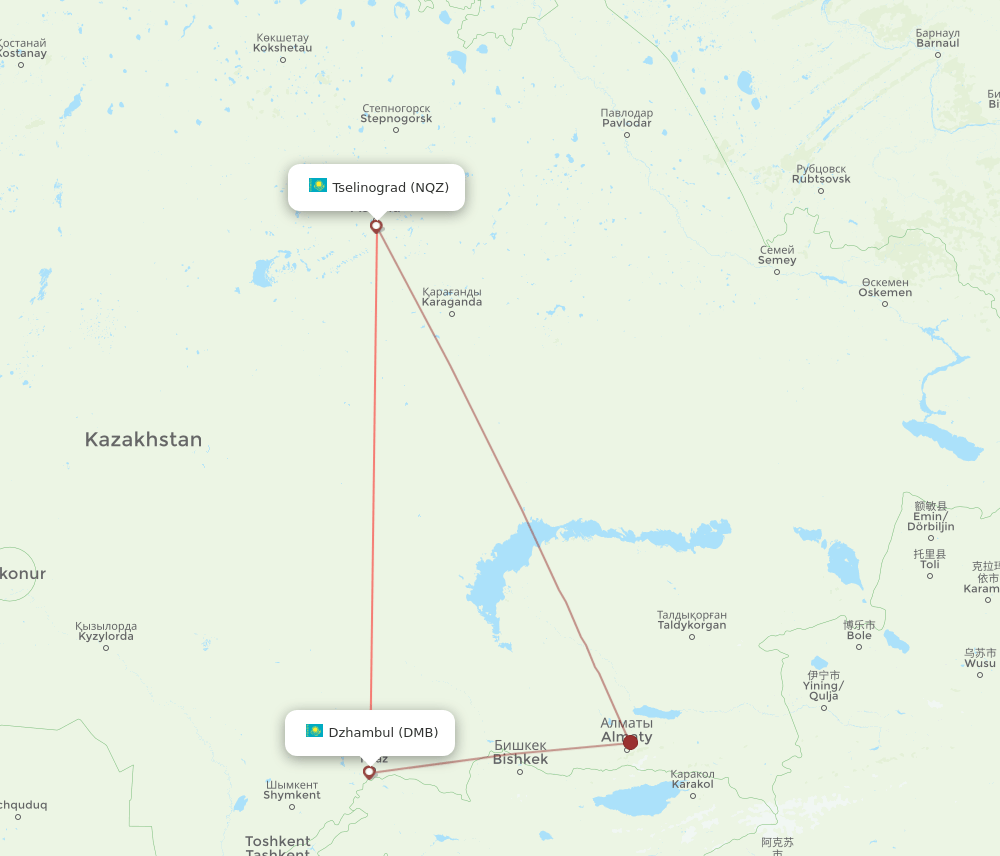 DMB to NQZ flights and routes map