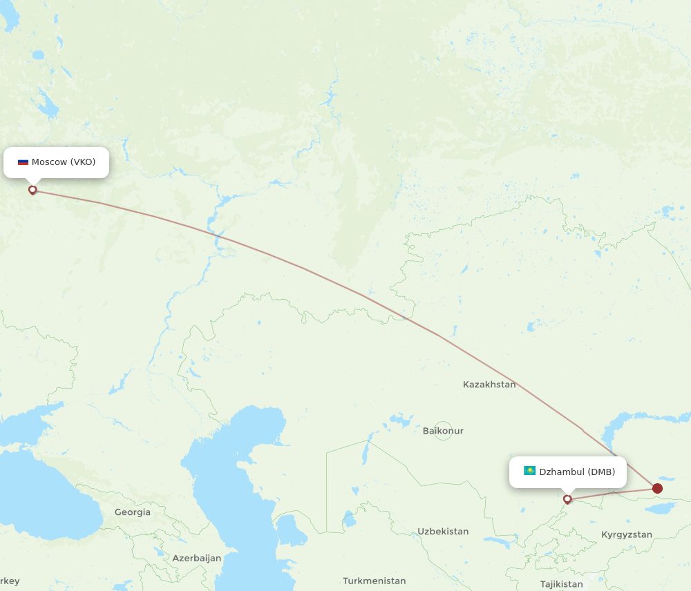 Moscow - Taraz route map and flight paths