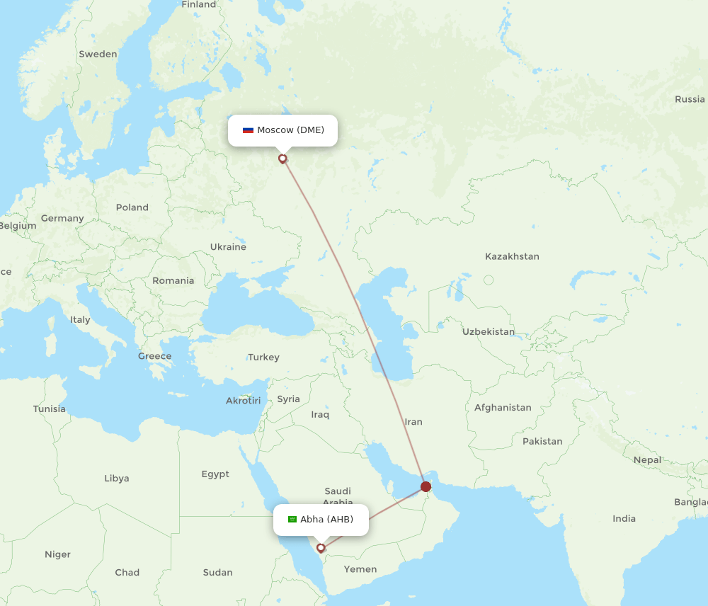 Abha - Moscow route map and flight paths