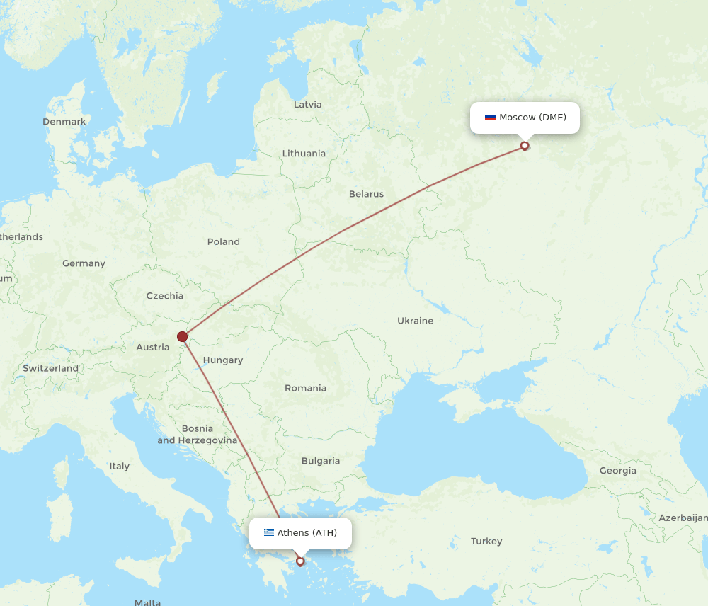 Moscow - Athens route map and flight paths