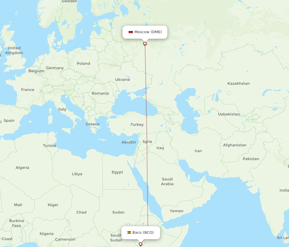 DME-BCO flight routes