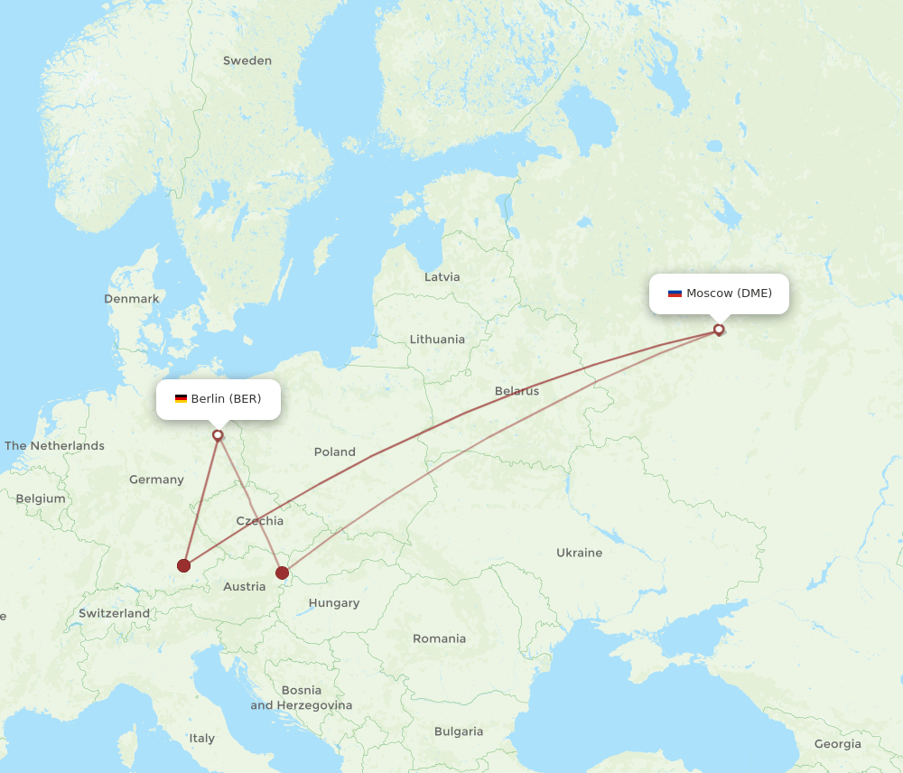 Moscow - Berlin route map and flight paths
