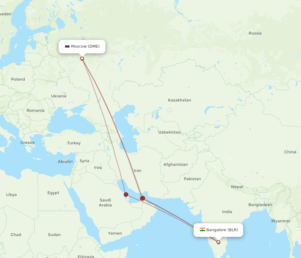 DME-BLR flight routes