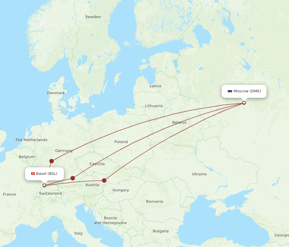 DME to BSL flights and routes map