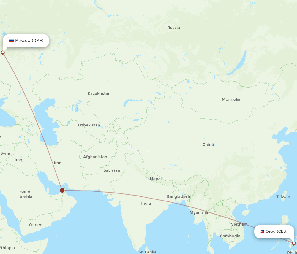 Cebu City - Moscow route map and flight paths