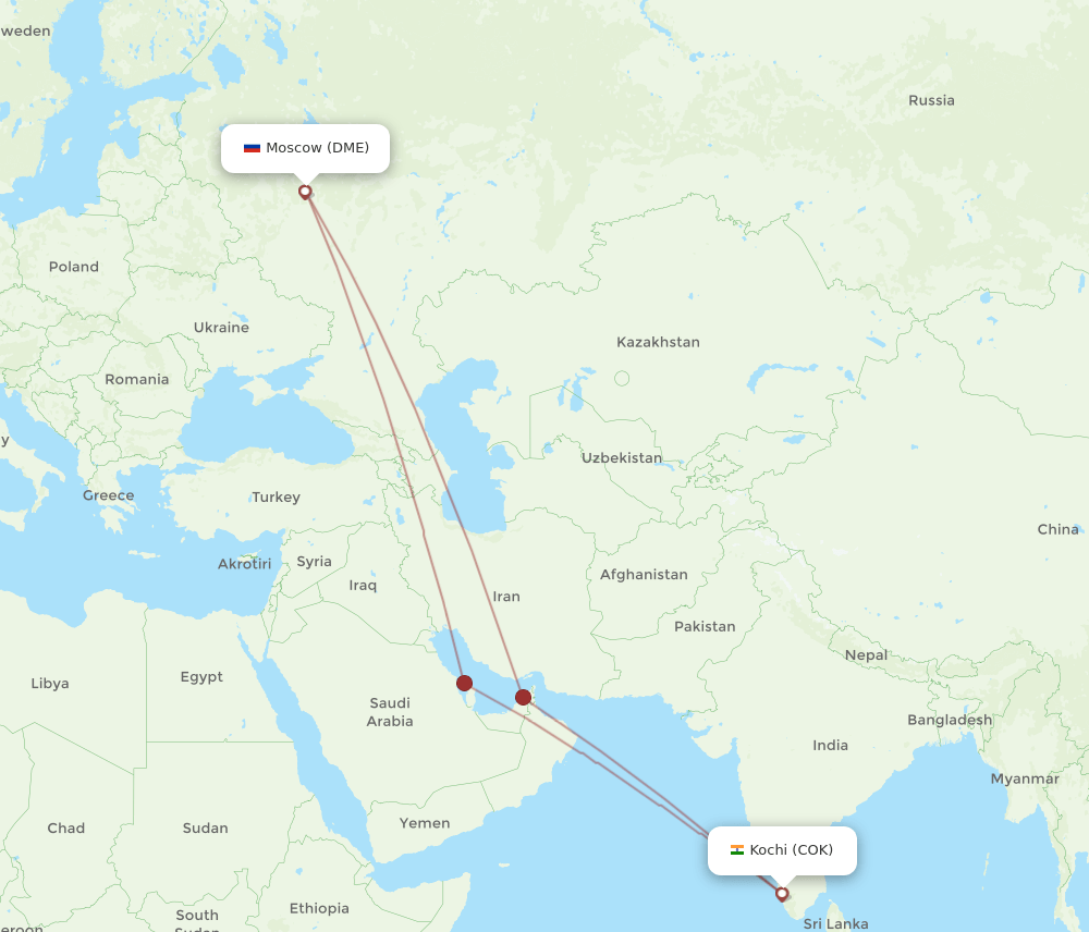 DME-COK flight routes