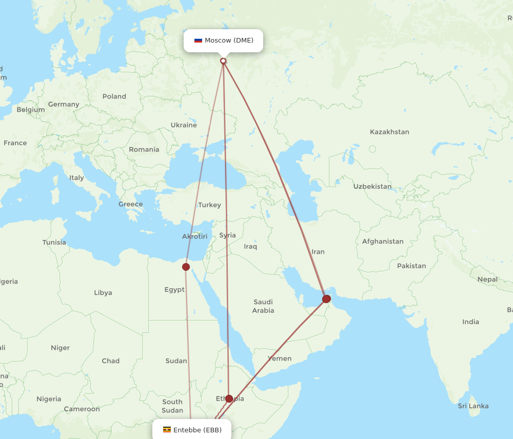 DME to EBB flights and routes map
