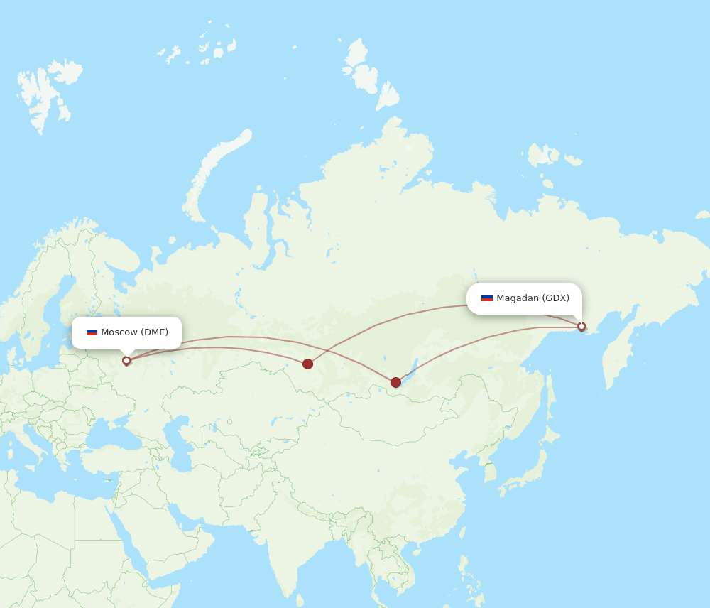 DME to GDX flights and routes map