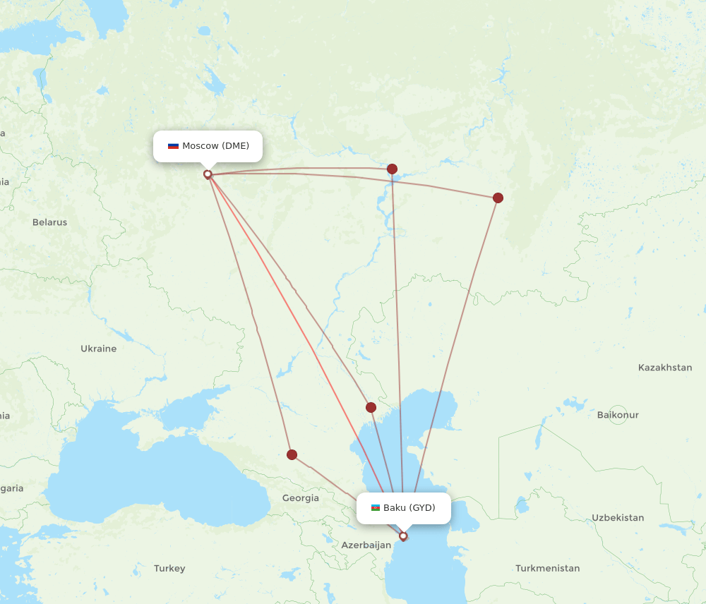 Moscow - Baku route map and flight paths