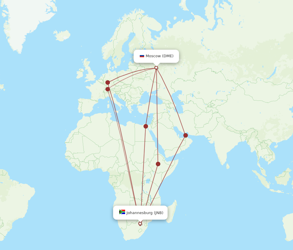 DME-JNB flight routes