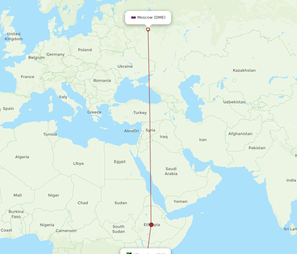 DME-JRO flight routes