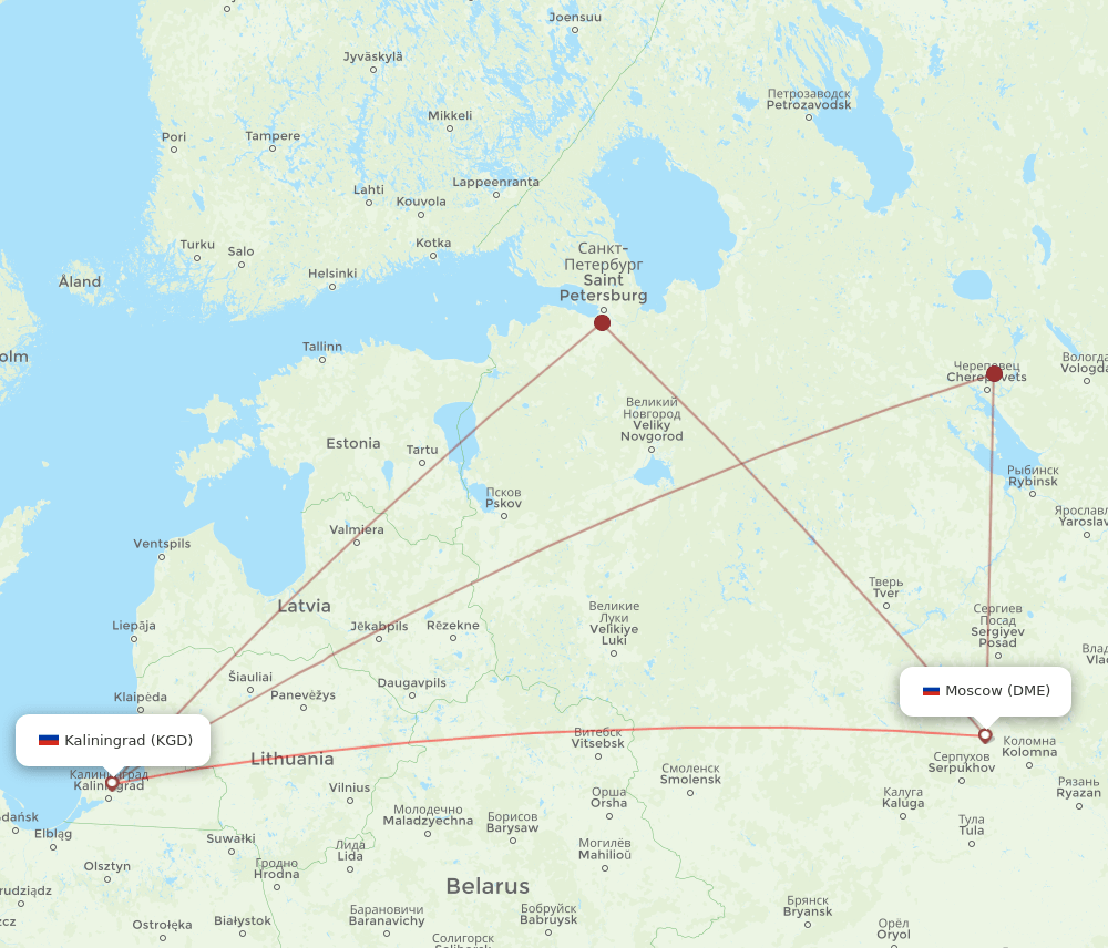 DME-KGD flight routes