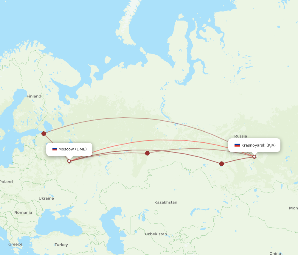 DME to KJA flights and routes map