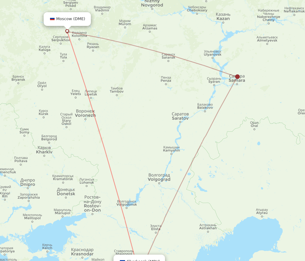 Moscow - Mineralnye Vody route map and flight paths