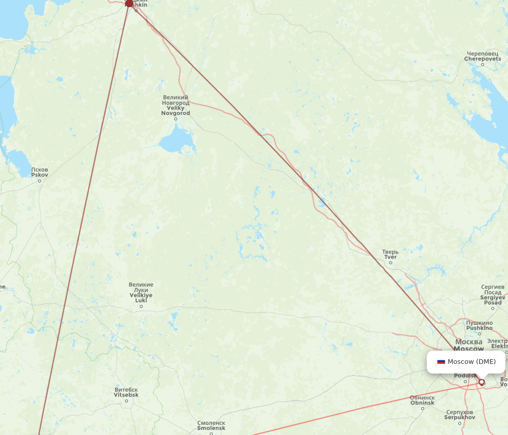 Moscow - Minsk route map and flight paths