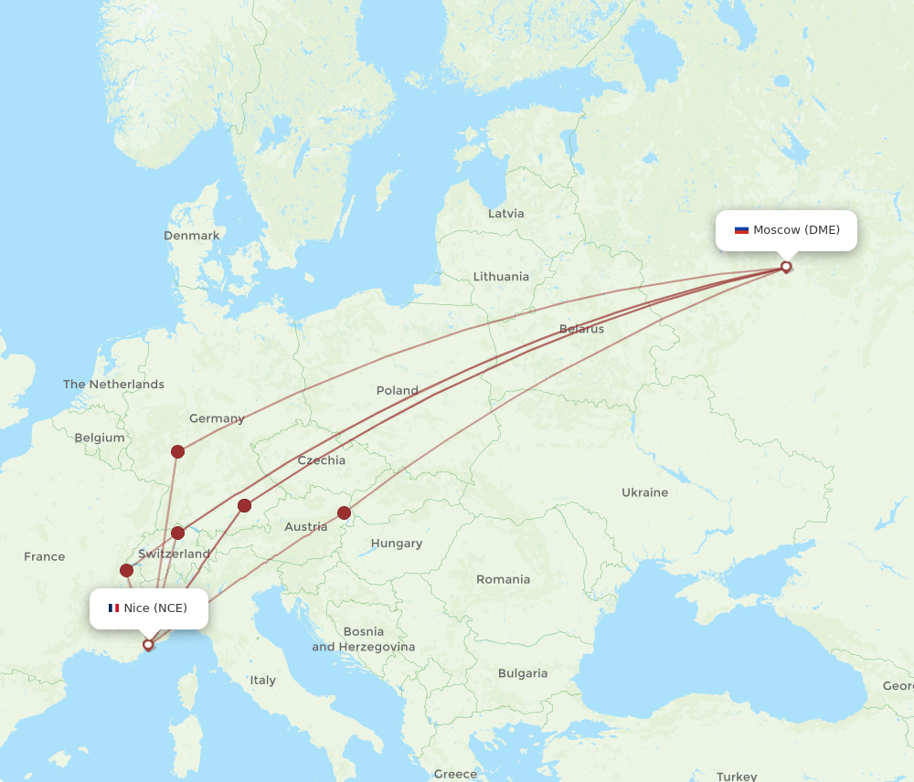 DME to NCE flights and routes map