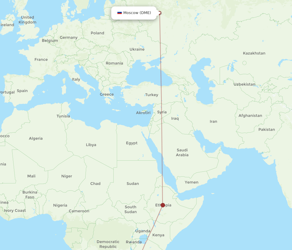 Ndola - Moscow route map and flight paths
