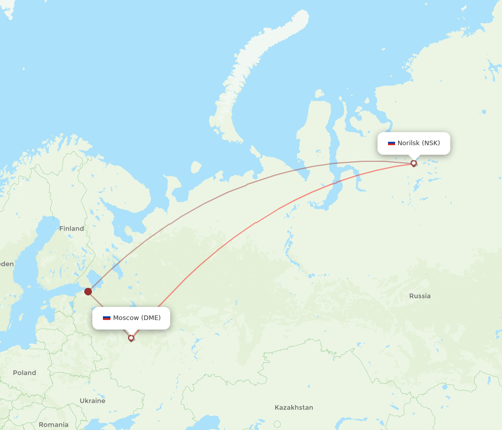 DME to NSK flights and routes map