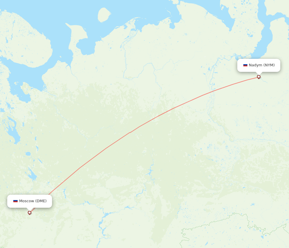 Moscow - Nadym route map and flight paths