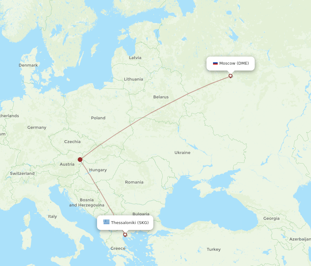 Thessaloniki - Moscow route map and flight paths