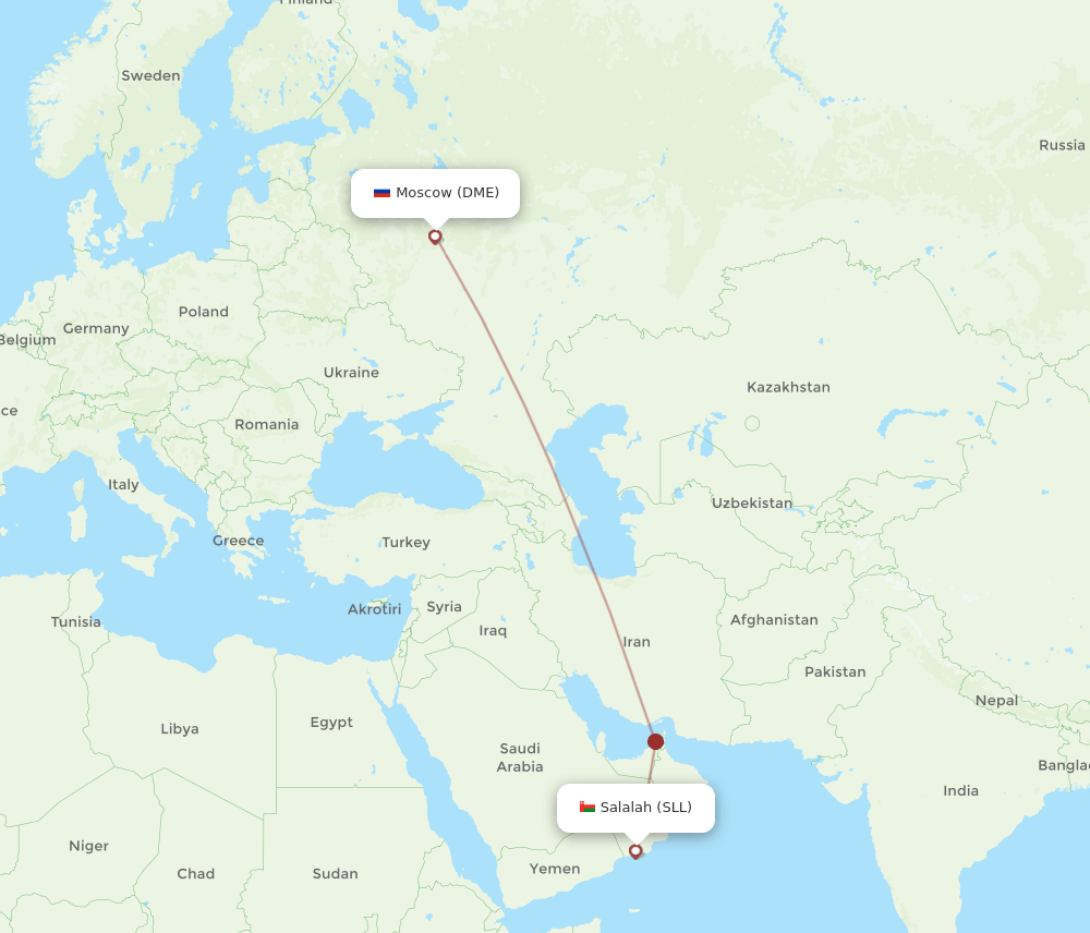 Salalah - Moscow route map and flight paths