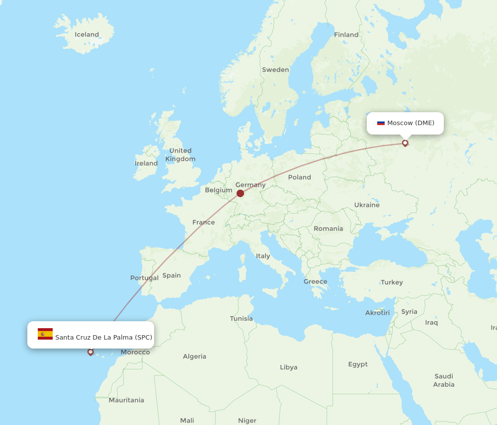 Moscow - Santa Cruz De La Palma route map and flight paths