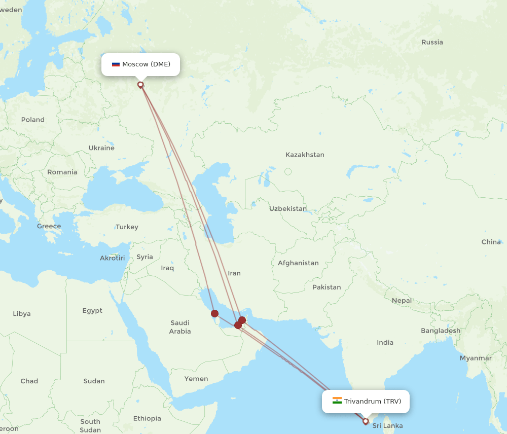 DME-TRV flight routes