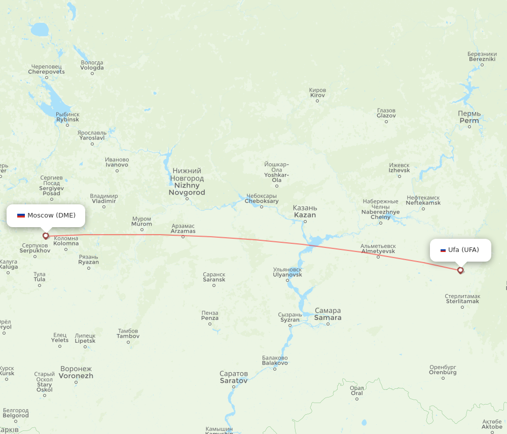DME to UFA flights and routes map