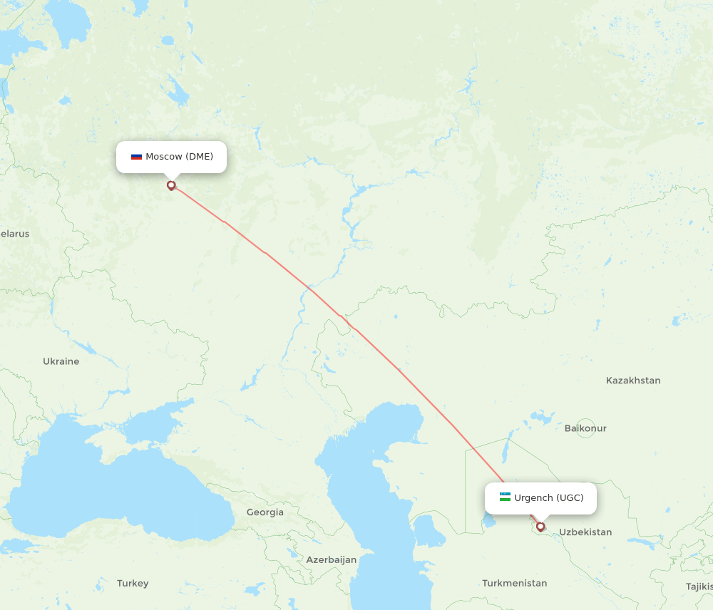 Moscow - Urgench route map and flight paths