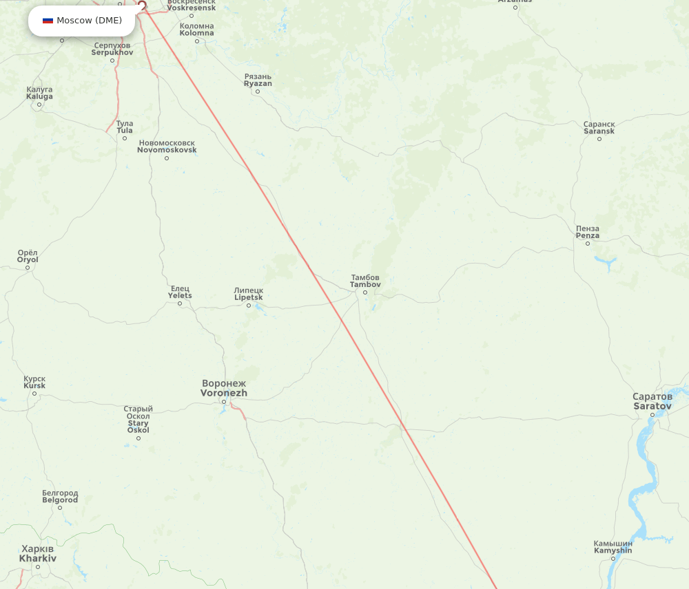 Moscow - Volgograd route map and flight paths